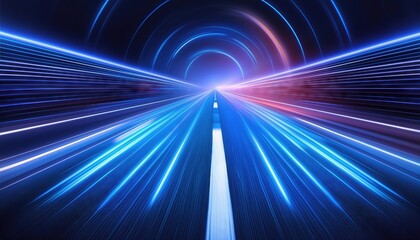 Speed Motion on a Neon Glowing Road at Night A Captivating Journey Through Blue Lights and Abstract Perspectives