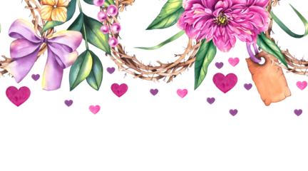 Watercolor Valentine's Day hand drawn horizontal seamless pattern. Valentine's Day pattern for packaging, textile, berddesign etc. Festive pattern for loversWatercolor Valentine's Day hand drawn horiz