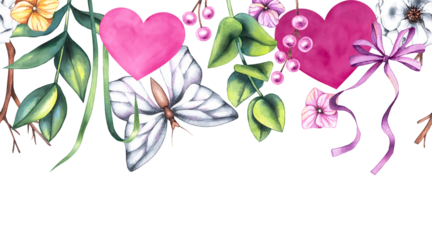 Watercolor Valentine's Day hand drawn horizontal seamless pattern. Valentine's Day pattern for packaging, textile, berddesign etc. Festive pattern for loversWatercolor Valentine's Day hand drawn horiz