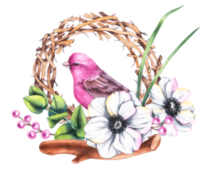 Watercolor Valentine's Day hand drawn illustration. Valentine's Day wreath for packaging, textile, berddesign etc. Festive wreath for lovers