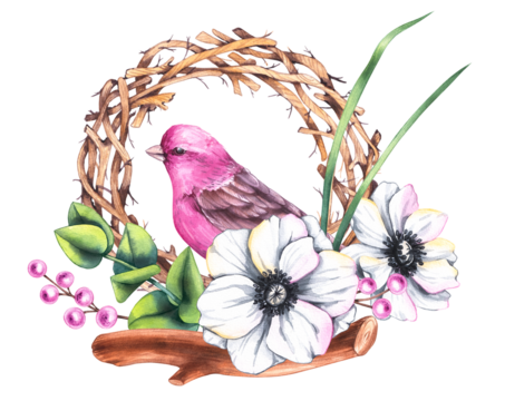 Watercolor Valentine's Day hand drawn illustration. Valentine's Day wreath for packaging, textile, berddesign etc. Festive wreath for lovers