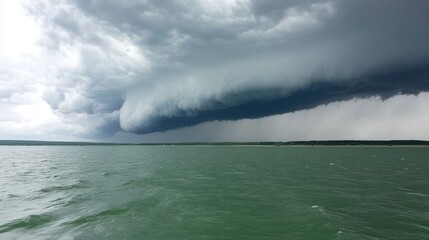 Dramatic Storm Cloud Formation Over Calm Water Surface in Nature Scene