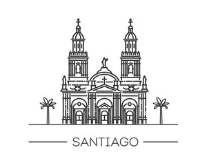 Santiago Metropolitan Cathedral Chile. Vector outline illustration