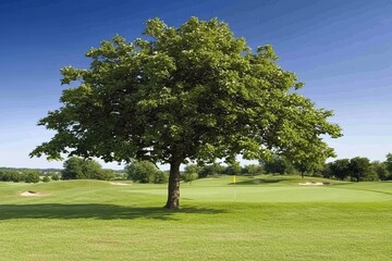 Fototapeta premium In the public park, the beautiful morning sun illuminates the lush green grass