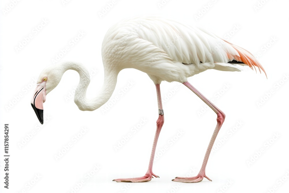 Aufkleber Flamingo standing elegantly on one leg in a serene, minimalistic environment with ample space for text. Generative AI
