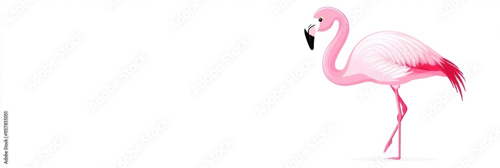Poster Flamingo balances on one leg in elegant pose with ample copy space for creative mock up. Generative AI