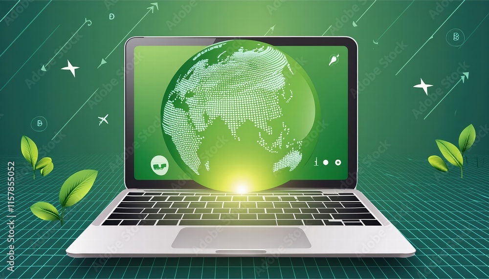 Aufkleber embracing nature a laptop keyboard merging technology with a green globe, symbolizing efficient tech