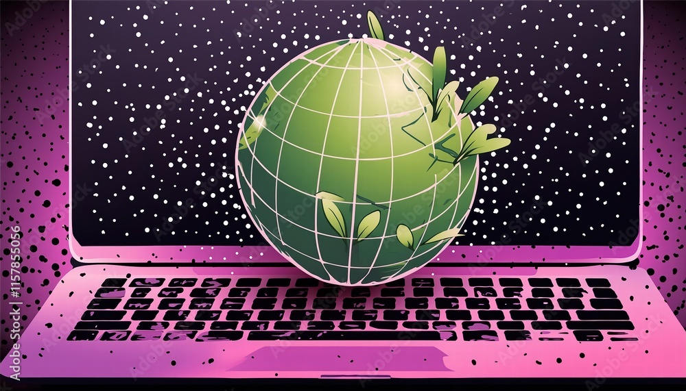 Aufkleber embracing nature a laptop keyboard merging technology with the green globe concept efficient solutio