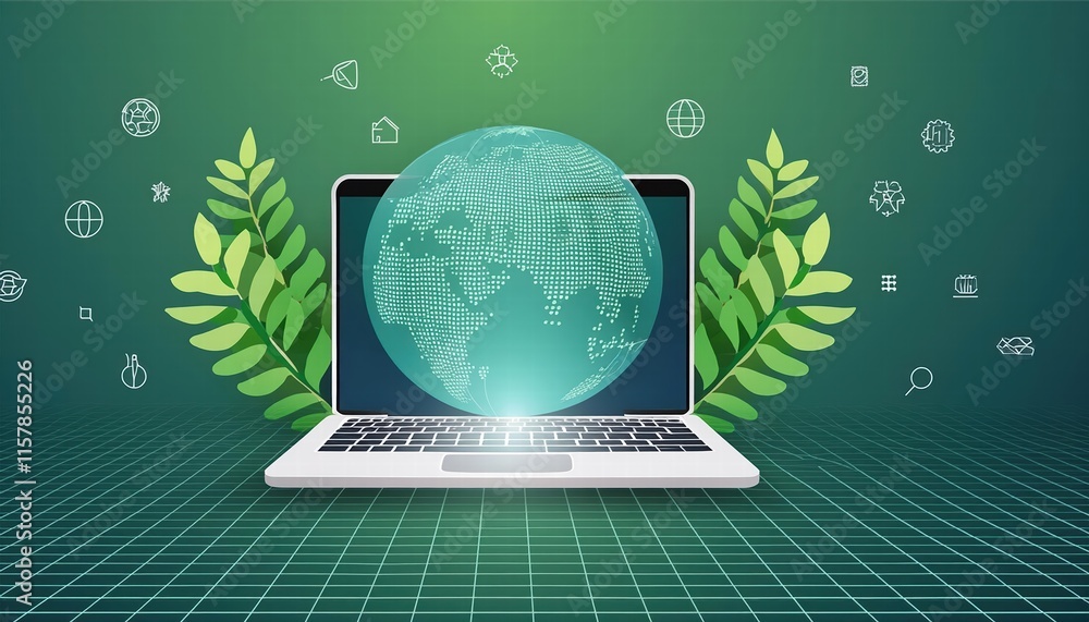 Aufkleber embracing nature a laptop keyboard merging technology with the green globe concept for sustainable i