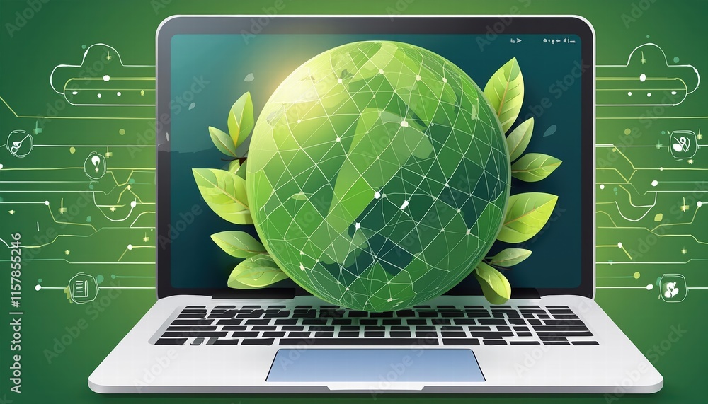 Aufkleber embracing nature in technology a laptop keyboard overlaid with a green globe symbolizing efficient a