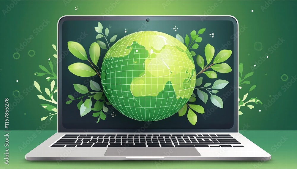 Aufkleber embracing nature a laptop keyboard surrounded by a green globe symbolizing efficient technology and 