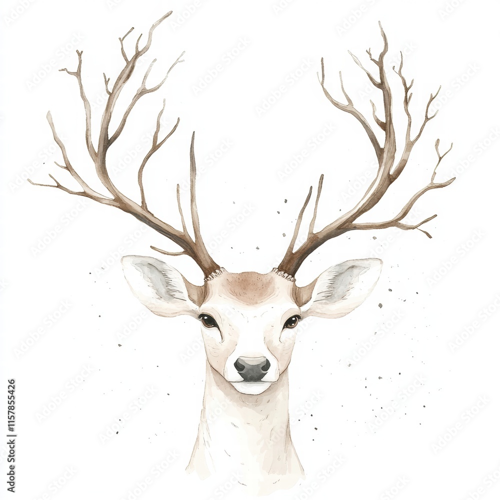 Poster elegant illustrated deer with beautiful branching antlers, perfect for creative mock up designs and 