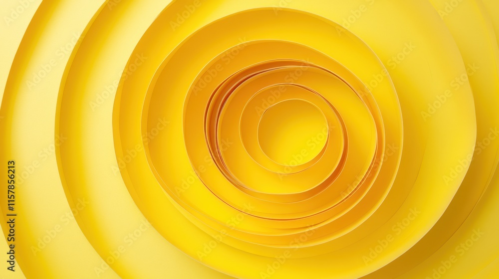 Poster spiraling layers of yellow paper creating a 3d effect in abstract design