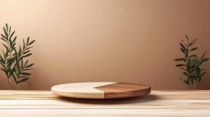 Elegant Wooden Product Mockup: Calmly Displayed on Neutral Background. AI Generated