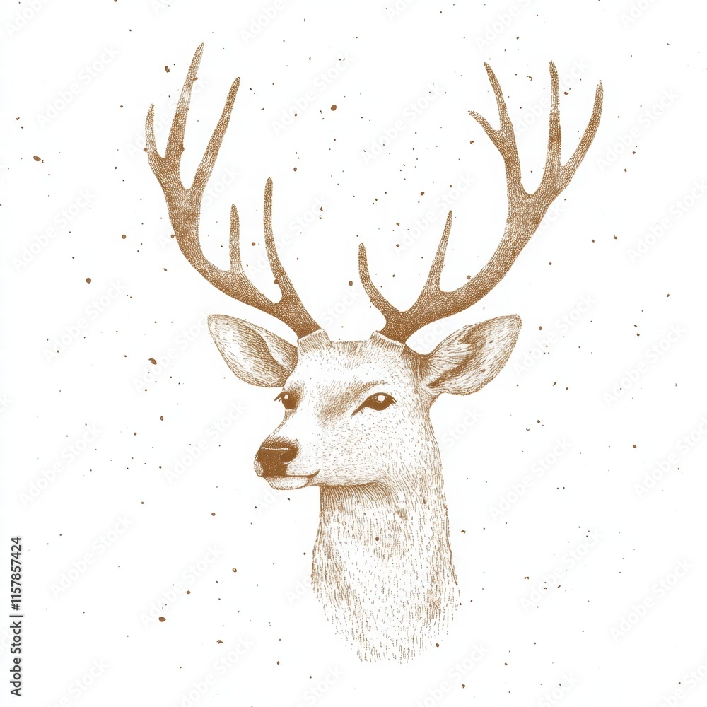 Fototapete elegant illustrated deer with intricate branching antlers in a minimalist style for creative mock up