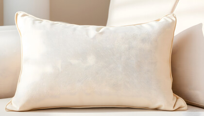 Decorative beige rectangular pillow, smooth light. isolated with white highlights