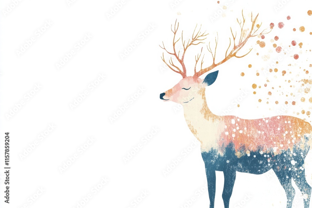 Aufkleber elegant illustrated deer with beautifully branching antlers in soft colors against a blank backgroun