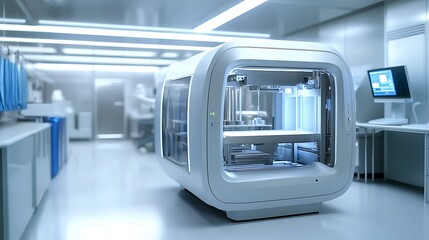 Obraz premium Futuristic Medical Device Operating Seamlessly in a Modern Lab: Wide Shot Photo. AI Generated