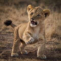 Obraz premium A lion cub playfully batting the air.