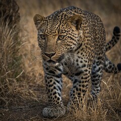 Obraz premium A leopard crouching, ready to pounce.