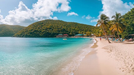 Naklejka premium Tropical Beach with Crystal Clear Waters and Palm Trees