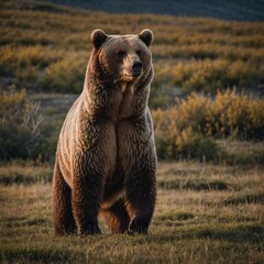 Fototapeta premium A grizzly bear standing on its hind legs.