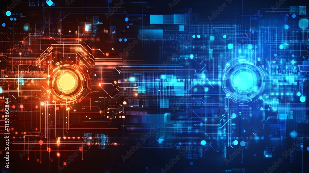 Aufkleber abstract digital technology background with red and blue circuits.