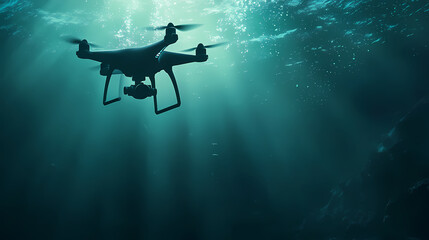 Underwater drone uncovering oceanic mysteries dive of discovery with copy space on isolated background. Thalassic. Illustration