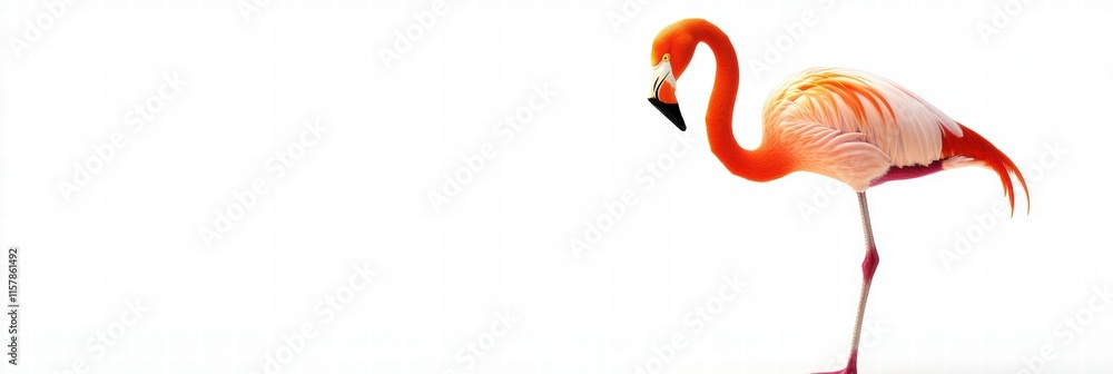 Aufkleber Graceful flamingo standing on one leg in serene environment with ample copy space for text. Generative AI
