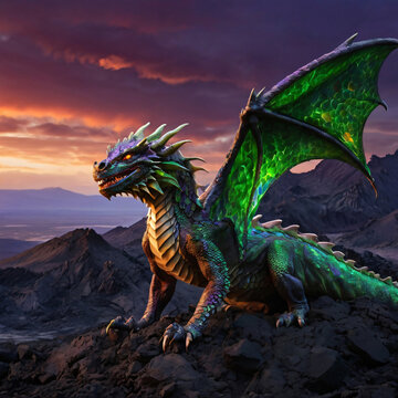 Emerald dragon at sunset