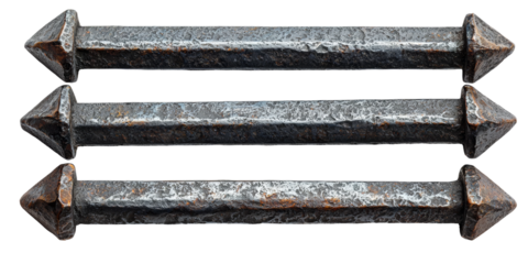 Vintage Decorative Metal Bars with Pointed Ends Isolated on transparent background