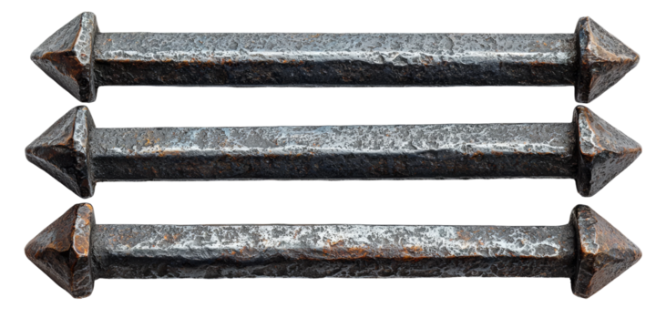 Vintage Decorative Metal Bars with Pointed Ends Isolated on transparent background