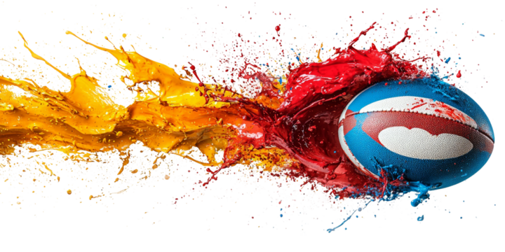 Dynamic Rugby Ball withSplash Effects Isolated on transparent background - Powered by Adobe