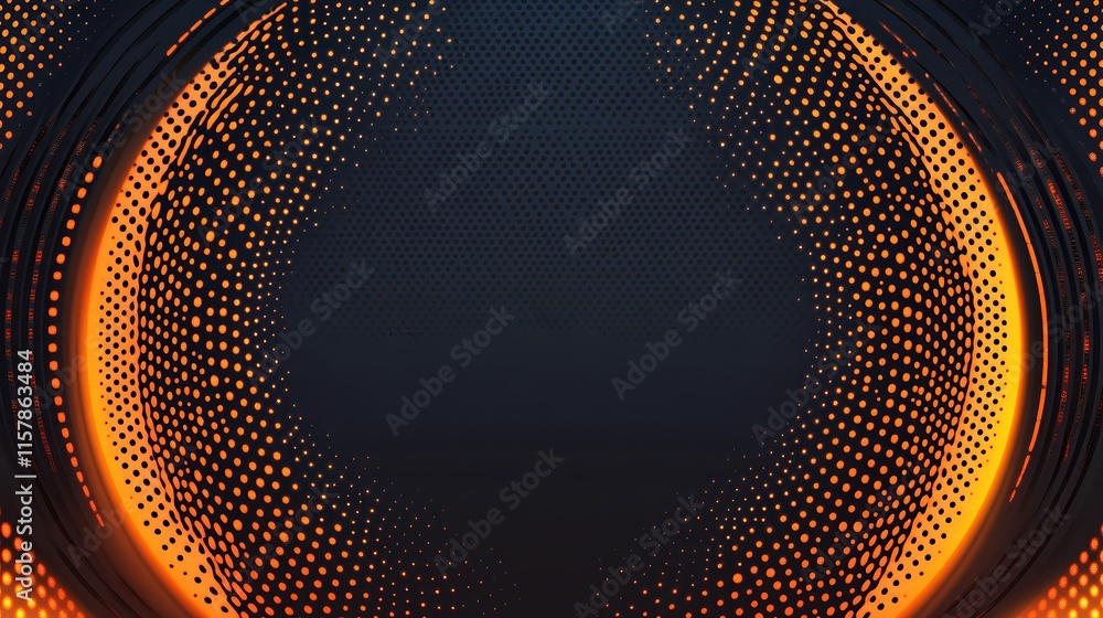 Poster abstract glowing orange and black circular pattern background.