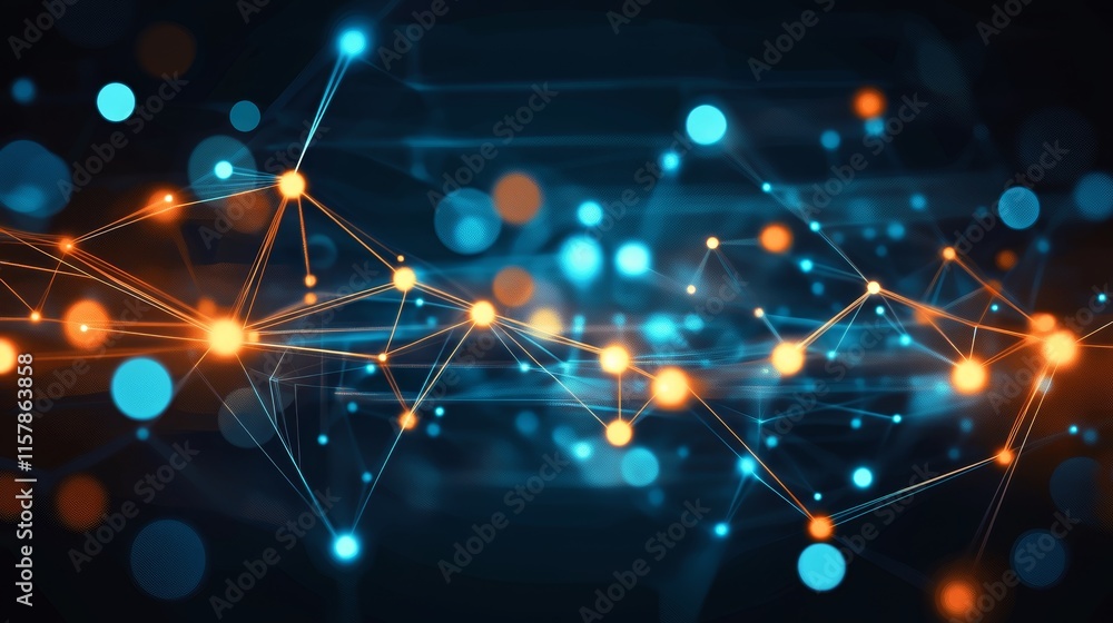 Leinwandbilder abstract network connection, digital data flow, glowing particles.