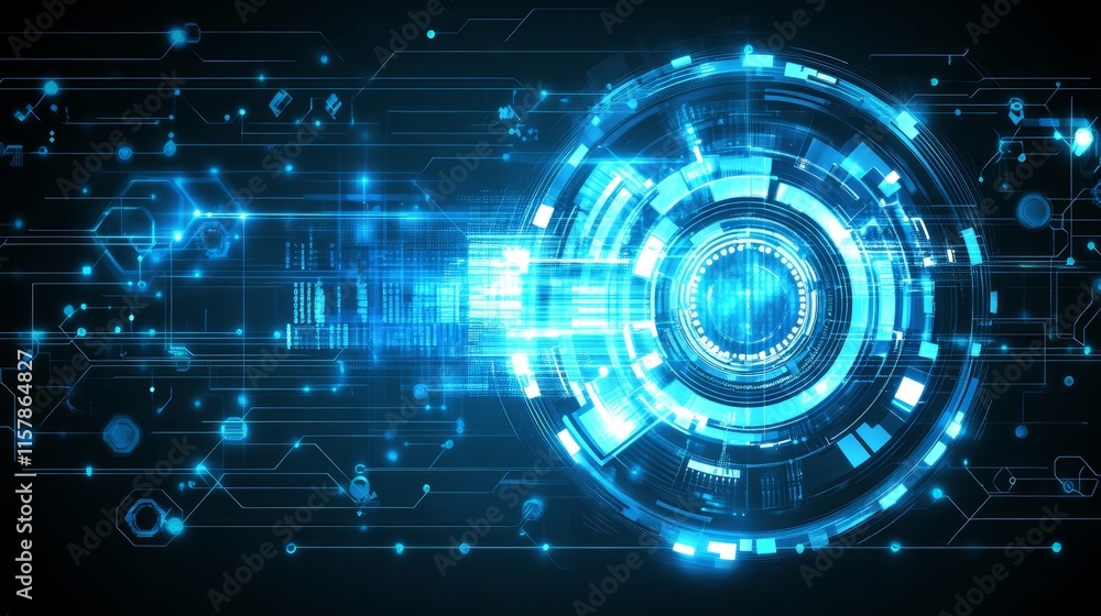 Poster abstract digital technology background. futuristic glowing blue circles and lines.