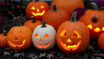 Halloween pumpkins, enhance. isolated with white highlights
