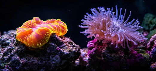 Naklejka premium Beautiful corals, marine animals.