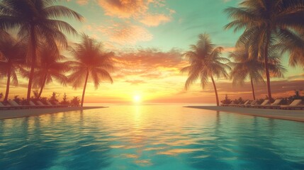 Serene Tropical Resort with Infinity Pools at Sunset