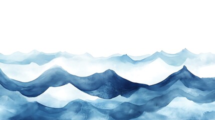 Serene Watercolor Illustration: Gently Rolling Indigo Waves. AI Generated