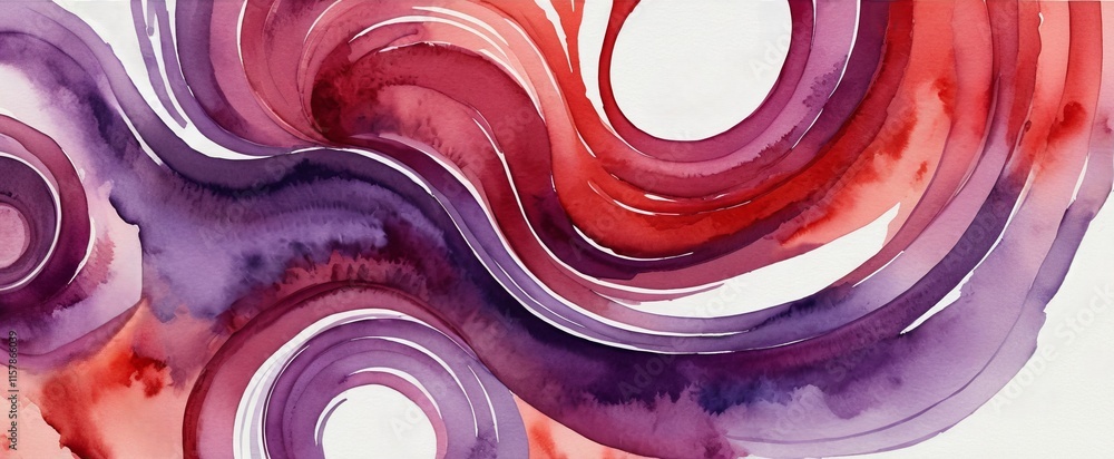 Poster abstract watercolor background with swirling red and purple patterns in a fluid design creating a se