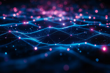 A blue and pink abstract background with dots and lines