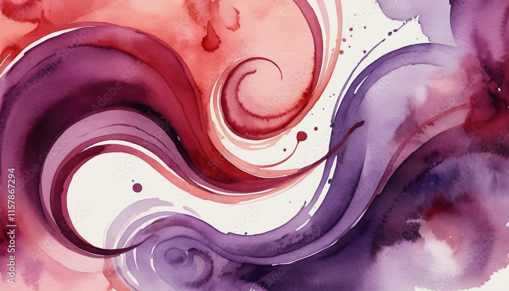 Poster swirling watercolor design featuring bold reds and purples creating a dynamic and fluid background f