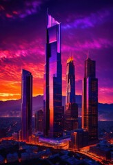 breathtaking twilight city skyline vibrant ranges color glowing lights enhancing architectural beauty, colors, buildings, architecture, urban, horizon