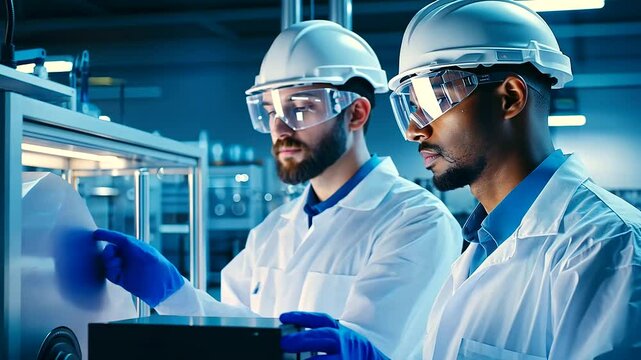 Engineers Controlling Collaborative Robot in High Tech Facility