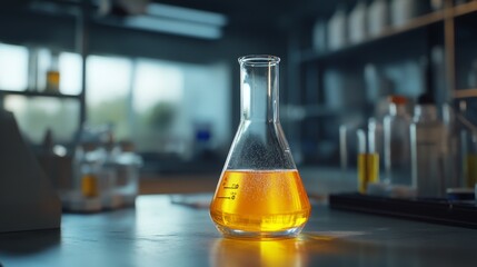 glass flask with liquid in a laboratory