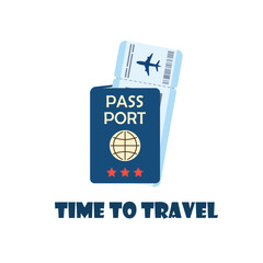 Passport with boarding pass inside. Airplane ticket. Travel and tourism vector concept in flat style