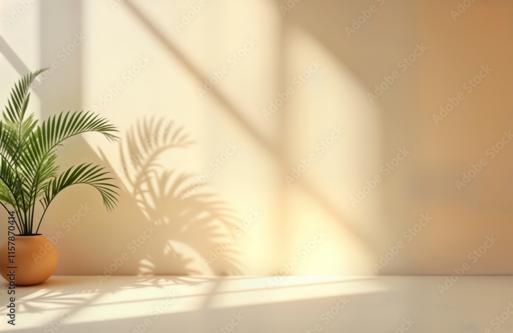 Aufkleber soft beige tones, gentle shadows create minimalist scene. sunlight filters through creating shadows 