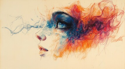 A vibrant portrait blending human features with colorful abstract elements.