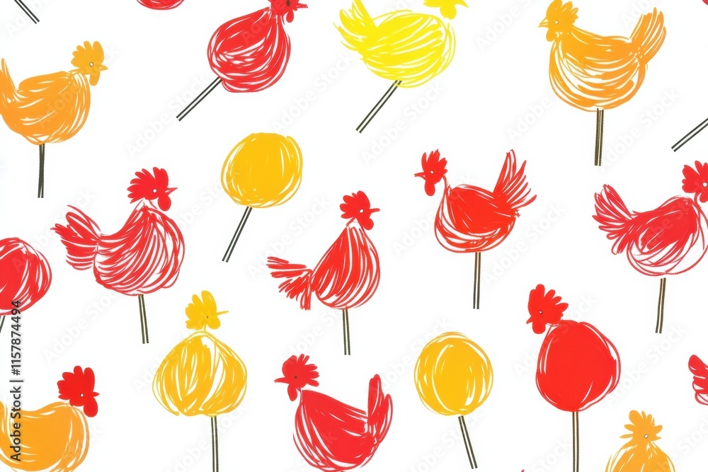 Aufkleber vibrant doodle of rooster shaped lollipops with colorful designs and blank space for text or brandin